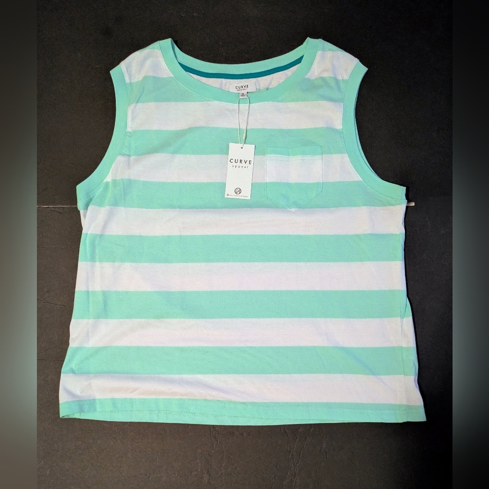 Curve Appeal Mint White Striped Blouse NWT Size XL